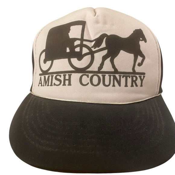 Amish Country Vintage 80s Trucker Hat One Size Black White Skater Retro - Picture 2 of 7